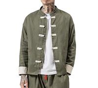 Liangzhu Herren Leinen Mäntel China Handgemachte Kung Fu Tai Chi Baumwolle Jacke Von Maßschneider Armee-Grün M