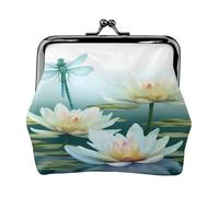 Libelle mit Seerose - Druck Damen Kompakte Münzbörse mit Schloss Wasserdicht für Reisegeschenke, Schwarz , Einheitsgröße, Lässiger Tagesrucksack