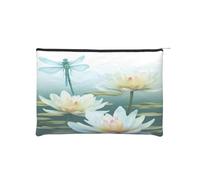 Libelle mit Seerose, wiederverwendbare Kosmetiktasche aus Papier, wasserdicht & leicht, für Reisen, Schule & den täglichen Gebrauch, Volldruck-Design, Damen, Studenten, umweltbewusst, Schwarz ,