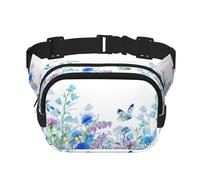 Libelle und Blumen, quadratisch, doppellagig, Hüfttasche, Gürteltasche, Geldbörse mit verstellbarem Riemen, Laufen, Reisen, Wandern, Schwarz , Einheitsgröße