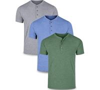 Liberty Pro 3er-Pack: lässige Henley-Shirts für Herren, bequem, weich, Stretch-T-Shirts, entspannte Passform, 3-Knopf-Sommer-T-Shirts, Grau/Blau/Olivgrün, 3X-Groß