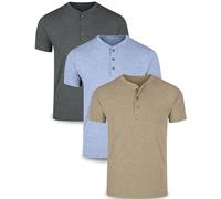 Liberty Pro 3er-Pack: lässige Henley-Shirts für Herren, bequem, weich, Stretch-T-Shirts, entspannte Passform, 3-Knopf-Sommer-T-Shirts, Dunkelgrau/Hellblau/Hellkhaki, Klein