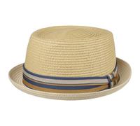 Stetson Pork Pie Strohhut bunte Ripsgarnitur UV 40+ Mittelbeige, 59/L