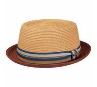 Stetson Toyo Pork Pie Strohhut Licano - 100% Papierstroh, UV-Schutz 40 - natur-rot M (56-57 cm)