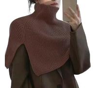 Licsaliwe Damen Rollkragen-Poncho-Umhang, kurzer Stil, asymmetrisch, gestrickt, einfarbig, Schlitz, Wickelschal, Kaffee