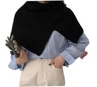 Licsaliwe Rollkragen-Poncho-Umhang für Damen, kurzer Stil, asymmetrisch, gestrickt, einfarbig, Schlitz, Wickelschal, Schwarz