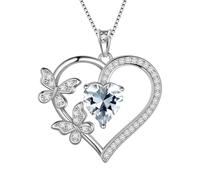Liebe Herz Schmetterling Halsketten 925 Sterling Silber Weiß Diamant April Birthstone Herz Anhänger Halskette Kristall Schmuck für Frauen und Mädchen DP0377W