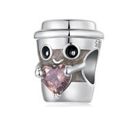 Liebes Herz Kaffeetassen Anhänger Charms 925 Sterling Silber Perle passt für Pandora Armband und Halskette für Frauen (Kaffeetassen Charms)