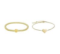 Liebeskind Beads 6mm mit Logotag in Edelstahl & Damen Armband Herz Edelstahl Silber 20 cm (gold)
