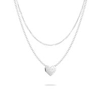 LIEBESKIND BERLIN Broken Heart Layering Necklace - Elegante Halskette aus poliertem Edelstahl - silber - Ankerkette verstellbar bis 46cm - wasserfest & hautfreundlich