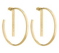 LIEBESKIND BERLIN Damen Creolen - Basic Edelstahl-Ohrringe mit Logotag zum Ein- und Aushängen - In Silber, Gold, Roségold & Schwarz - Größen M und L - Schlichte Creolen für jeden Tag