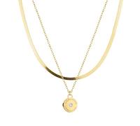 LIEBESKIND BERLIN Halsketten-Set mit Zirkonia-Stein - Zwei elegante Halsketten aus poliertem Edelstahl - IP Gold - Schlangenkette verstellbar bis 45 cm - wasserfest & hautfreundlich