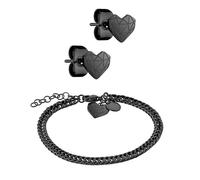 LIEBESKIND BERLIN Schmuck-Set - Filigranes Armband mit Broken-Heart-Ohrstecker - IP Schwarz - Panzerkette verstellbar bis 21 cm - wasserfest & hautfreundlich