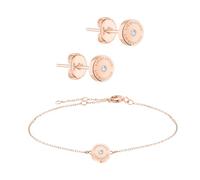 LIEBESKIND BERLIN Schmuck-Set mit Zirkonia-Stein - Elegantes Armband mit rundem Ohrstecker mit Zirkonia-Stein - IP Roségold - Ankerkette verstellbar bis 20 cm - wasserfest & hautfreundlich