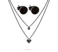 LIEBESKIND BERLIN Schmuck-Set - Schwarze Ohrstecker und Layering-Kette mit Herzanhänger - IP Schwarz - Venezianerkette verstellbar bis 45 cm - wasserfest & hautfreundlich