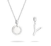 LIEBESKIND BERLIN Set - bestehend aus Halskette und Charm aus poliertem Edelstahl - Buchstabe X - Ankerkette mit Charm verstellbar bis 45cm - wasserfest & hautfreundlich