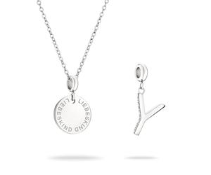 LIEBESKIND BERLIN Set - bestehend aus Halskette und Charm aus poliertem Edelstahl - Buchstabe Z - Ankerkette mit Charm verstellbar bis 45cm - wasserfest & hautfreundlich