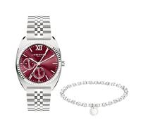 Liebeskind Berlin Set - Silberne Damenuhr mit Bordeaux-Zifferblatt und passendem Beads-Armband - Silber - Edelstahl - Analoge Armbanduhr mit Quarzwerk - 34 mm - 10 ATM - Kratzfest