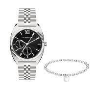 Liebeskind Berlin Set - Silberne Damenuhr mit schwarzem Zifferblatt und passendem Beads-Armband - Silber - Edelstahl - Analoge Armbanduhr mit Quarzwerk - 34 mm - 10 ATM - Kratzfest