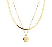 LIEBESKIND BERLIN Halsketten-Set mit Zirkonia-Stein - Zwei elegante Halsketten aus poliertem Edelstahl - IP Gold - Schlangenkette verstellbar bis 45 cm - wasserfest & hautfreundlich