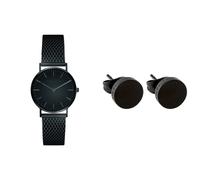 Liebeskind Damen Analog Quarz Armbanduhr mit Edelstahlarmband LT-0082-MQ & Ohrstecker LJ-0067-E-07 IP Schwarz, Edelstahl