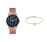 Liebeskind Damen Analog Quarz Armbanduhr mit Edelstahlarmband LT-0145-MQ & Damen Armband Herz Edelstahl Silber 20 cm (roségold)
