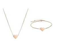 Liebeskind Damen Halskette aus Edelstahl & Damen Armband Herz Edelstahl Silber 20 cm (roségold)