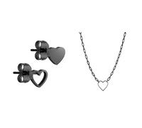 LIEBESKIND Damen-Ohrstecker Edelstahl (schwarz) & Damen-Collier Edelstahl (schwarz)