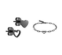LIEBESKIND Damen-Ohrstecker Edelstahl (schwarz) & TIME & JEWEL Damen-Handketten Edelstahl (schwarz) LJ-0343-B-V, 20