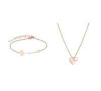 Liebeskind LJ-0511-B-20 Damen Armband Herz Edelstahl Rose 20 cm & TIME & JEWEL Kette aus Edelstahl in Roségold LJ-0505-N-45