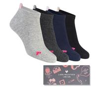 Lieblingsstück Lovely Socks - Sneaker Socken Damen - 4er Set - Baumwolle - Geschenkbox - Anti-Blasen Schutz - rutschfest - Herz-Motiv - kurze Strümpfe - Grau, Dunkelgrau, Schwarz, Blau (39-42)