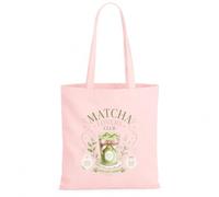 LIEBTASTISCH® Baumwolltasche Matcha Lovers Club Matcha made with love Premium Matcha Every Day - Tote Bag Canvas Damen - Stofftasche Beutel Einkaufsbeutel bedruckt - Pastellrosa