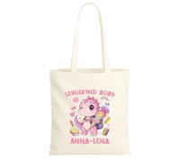 LIEBTASTISCH® Baumwolltasche Schulkind 2026 Anna-Lena - Stofftasche Beutel Einschulung Mädchen mit Dino - Geschenk zum Schulanfang Schultag Schultüte Füllung