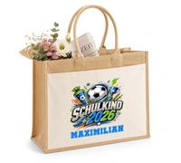 LIEBTASTISCH® Personalisierte Jutetasche Schulkind 2026 mit Wunschname - Fussball - Einschulung Geschenk Junge Mädchen Schulanfang - Schultüte Füllung Tasche Kita Abgänger - Stofftasche - L