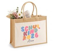 LIEBTASTISCH® Personalisierte Jutetasche Schulkind 2026 mit Wunschname - Geschenk Einschulung Mädchen Junge - Schultüte Füllung Schulanfang Tasche Beutel - Jutebeutel - L