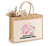 LIEBTASTISCH® Personalisierte Jutetasche Schulkind 2026 mit Wunschname - Personalisiert mit Einhorn - Einschulung Mädchen Jungen Geschenk Jutebeutel Schulanfang Kinder Tasche Beutel - L