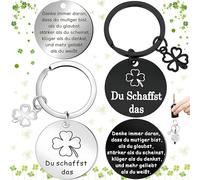 Liekadijiae 2 Stück Glücksbringer Schlüsselanhänger, Schlüsselanhänger Spruch, Glücksbringer Schule, Schlüsselanhänger mit Vierblättrigem Kleeblatt, Inspirierender Schlüsselanhänger aus Edelstahl