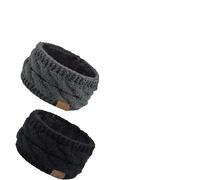 Liekadijiae Stirnband Winter Damen 2 Stück,Schwarz+Dunkelgrau,Ohrenwärmer Kopfband Haarband Verdicken,Häkelarbeit Stirnbänder Mit Fleece Gefüttert
