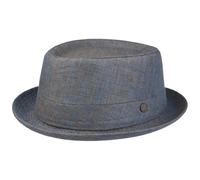 LIERYS Classic Pork Pie Leinenhut Porkpie Pork-Pie-Hut Sommerhut Sonnenhut Herren - Made in Italy mit Futter Frühling-Sommer Frühjahr Sommer - M (56-57 cm) blau