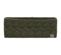 LIERYS Fauske Stirnband Damen mit Schurwolle 55-60 cm - Made in Germany - 10,5 cm breit - Innenfutter aus Fleece - Headband mit geflochtenem Strickmuster - Herbst/Winter oliv One Size