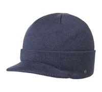 LIERYS Fine Merino Strickcap Damen Herren Wintermütze aus Merinowolle Mütze mit Schirm Herbst Winter Denim One Size