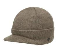 LIERYS Fine Merino Strickcap Damen Herren Wintermütze aus Merinowolle Mütze mit Schirm Herbst Winter braun One Size