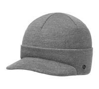 LIERYS Fine Merino Strickcap Damen Herren Wintermütze aus Merinowolle Mütze mit Schirm Herbst Winter grau One Size
