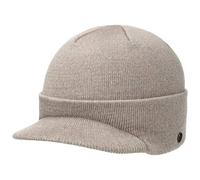 LIERYS Fine Merino Strickcap Damen Herren Wintermütze aus Merinowolle Mütze mit Schirm Herbst Winter beige One Size