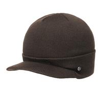 LIERYS Fine Merino Strickcap Damen Herren Wintermütze aus Merinowolle Mütze mit Schirm Herbst Winter Dunkelbraun One Size