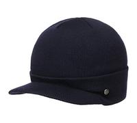 LIERYS Fine Merino Strickcap Damen Herren Wintermütze aus Merinowolle Mütze mit Schirm Herbst Winter blau One Size