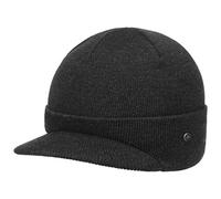 LIERYS Fine Merino Strickcap Damen Herren Wintermütze aus Merinowolle Mütze mit Schirm Herbst Winter anthrazit One Size