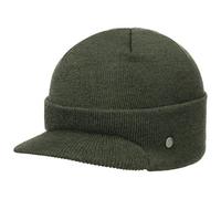 LIERYS Fine Merino Strickcap Damen Herren Wintermütze aus Merinowolle Mütze mit Schirm Herbst Winter Oliv One Size
