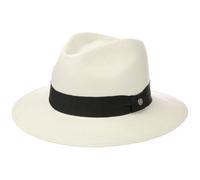 LIERYS Georgo Panamatraveller Hut Damen Herren Aus Echtem Panamastroh Unifarbenes Design Mit Kontrastreichem Garniturband Panamahut Frühjahr Sommer weiß-schwarz XXL (63-64 cm)
