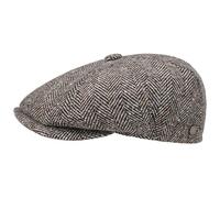 LIERYS Hatteras Flat Cap Fischgrat Schirmmütze mit Futter Made in Italy Herren Herbst Winter Dunkelbeige M (56-57 cm)